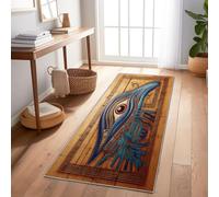 Non Slip Washable Runner Rug Blue Retro Egyptian Pattern Divine Eye, Long Narrow Carpet For Corridor, Kitchen And Laundry Room, Durable Low Pile 60X150 Cm