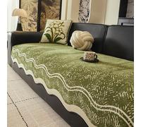 Non-Slip Waterproof Herringbone Chenille Couch Cover Wavy Edges Sofa Protector Washable Fabric for 90x240cm Green Couch - Stylish Furniture Shield