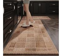 Non slip waterproof kitchen mat featuring cushioning for standing comfort and stable placement on various floor surfaces (Brown)