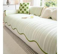 Non Slip Waterproof Settee Cover for 3 Seater L S Sofa Machine Washable Ice Silk Cooling Couch Protector for Dogs & Cats Summer Use (Green 110x210cm)