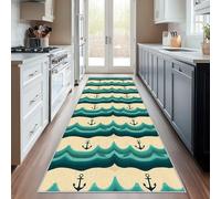 Non Slip Wave Runner Rug for Hallway Washable, 60 x 120 cm Nautical Viking Green Carpet Runner Extra Long for Living Room, Hall, Kitchen, Bedroom, Indoor Door Mat, Ultra Thin