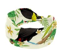 Non Slip Wide Hairband Womens Headbands Elastic Head Bands Tropical Leaves Birds Turban Headband for Workout Yoga Sport Running