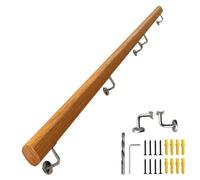 Non Slip Wooden Handrails for Stairs 4.6ft/140cm Wall Mounted Staircase Railings with Stainless Steel Brackets Durable Banister Support Rod for Safety and Style.