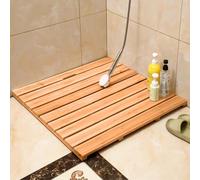 Non-Slip Wooden Platform Bathroom Shower Mat, Quick-Dry Flooring Slatted Shower Tray Mat for Bathroom Floor/Inside Shower/Outside Shower(60x60cm/24x24in)