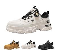 Non Slip Work Trainers Mens, Mens Casual Trainers, Fashion Comfortable Sneakers Round Toe and Flat Soled Sneakers Outdoor and Lightweight Shoes Versatile Minimalist Shoes with Buckle for Men Yellow