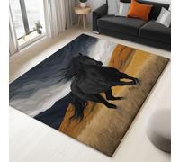 Non-Slip Yellow Rug, Easy Care Short-Pile, 80 x 150 cm, Quality Surrealism Animal Black Horse Printed, Carpets for Living Room, Kitchen, Bedroom, Hallway, and Dining Room