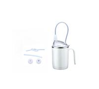 Non Spill Beakers for Elderly - Adult Sippy Cups for The Elderly with Straw and Food Spout, 450ml Leakproof Drinking Cups for Elderly, 304 Stainless Steel, Easy to Use For Bedridden Patients (White)