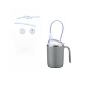 Non Spill Beakers for Elderly - Adult Sippy Cups for The Elderly with Straw and Food Spout, 450ml Leakproof Drinking Cups for Elderly, 304 Stainless Steel, Easy to Use For Bedridden Patients (Gray)