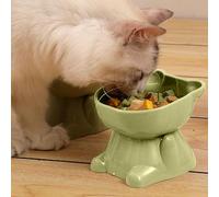Non-spill Bowl Elevated Cat Bowls， Bowls Neck Protective Bowl 15° | Vomit Cat Food Feeding | Cute Food And Water Large Capacity Dishes Cats 1pc (Green, 13x12x11. 5cm)