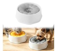 Non-Spill Pet Water Bowl 1000ml Large Capacity, Slow Drinking Floating Tray Design, AntiSplash Water Dispenser for Dogs and Cats, Stable Octagonal Base Keeps Floors Dry, PP Material (grey)