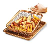 Non Stick Baking Trays for Oven & Airfryer | 2 Pc Copper Tray and Basket for Cooking Meat, Chips, Seafood, Cakes, Cookies