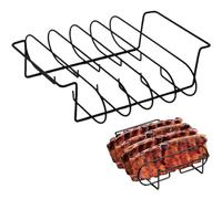 Non-Stick Carbon Steel Rib Rack, Sturdy BBQ Grill Rack for Smoking & Grilling, Outdoor Smoker Accessories for Ribs, Burgers, and Meat Cooking