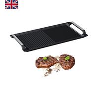 Non-Stick Cast Iron BBQ Grill Pan with Handles - Flat & Ribbed Design, 42.3x23cm