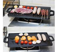 Gr8 Home Cast Iron Reversible Griddle Plate Pre-Seasoned Non-Stick BBQ Pan Oven Hot Plate Ribbed Skillet with Handles