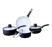 Non Stick Ceramic Cookware Set 7pc - Aluminium Pots and Pans with Induction Bottom, 16cm 18cm 20cm Saucepans with Tempered Glass Lids and 20cm Frying Pan, Kitchen Cooking Set