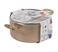 Non Stick Ceramic Induction Casserole Dish Stockpot Pot Soup Stew Pan Glass Lid (Rose Gold Marble, 20cm)