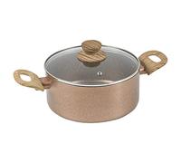 Non Stick Ceramic Induction Casserole Dish Stockpot Pot Soup Stew Pan Glass Lid (Rose Gold Marble, 24cm)