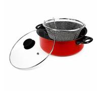 Non-Stick Chip Pan with Frying Basket | 20cm Induction Chip Pot | 3 in 1 Deep Cooking Set | Steamer Fat Fryer Saucepan Pot & Lid for Chips Chicken and Vegetables for Home & Kitchen