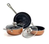 Non-Stick Cooking Pans and Pots Set - 5 pcs Oven Safe Copper Cookware - Induction Hob Saucepan Pots with Lids - Kitchenware Frying Pan - by Nuovva