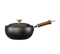 Non-Stick Cooking Pot, Induction Suitable Cooking Pot with Lid, Oven-Safe Iron Cooking Pot, Chinese with Wooden Handle for Soups, Seafood & Stews