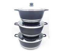 Non-Stick Cooking Pot Set, 3-Piece Stockpot Collection, 32/36/40 cm, Grey with Glass Lids(Suitable for Gas & Electric Hob),Die Cast Casserole