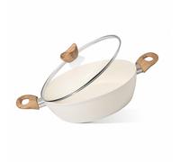 Non Stick Cooking Pots with Glass Lid - 3.1 Quart Induction Hob Stock Pot - Kitchen Shallow Casserole Cookware - 26cm, Cream - by Nuovva