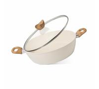 Non Stick Cooking Pots with Glass Lid - 4.1 Quart Induction Hob Stock Pot - Kitchen Shallow Casserole Cookware - 30cm, Cream - by Nuovva