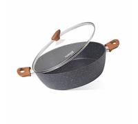 Non Stick Cooking Pots with Glass Lid - 4.1 Quart Induction Hob Stock Pot - Kitchen Shallow Casserole Cookware - 30cm, Marble - by Nuovva