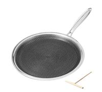 Non stick Crepe Pan 11 inch whit spreader, Coating Flat Skillet Pancake Pan, Stainless Steel Hybrid Honeycom Crepe Pan for Pizza Tawa Dosa Tortilla Griddle Pan, PFOA Free, Stay-cool Handle All Stov
