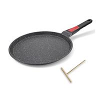 Non Stick Crepe Pan with Detachable Handle, 10 Inch Cast Aluminium Dosa Tawa Tortilla Pan, Pancake Pan Induction Compatible - Black