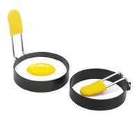 Non Stick Egg Ring with Silicone Handle and Brush, Stainless Steel Egg Rings Set for Frying Egg Pancake Mcmuffins, Egg Molds Cooking Rings (4 pcs) Egg Rings for Frying Silicone