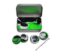 Non-Stick Food Grade Silicone Dab Containers Set Wax Container Silicone Jar for Oil Wax Container Jar for Cream with Carving Tool Dab Container for Wax Oil(2 Pieces 5ml) (Green)