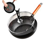 Non-Stick Frying Pan | Iron Cast Pan with Lid - Kitchen Cookware Handmade Hammered Cooking Skillet for Induction Cooker Baking Breakfast Dining Family Apartment Home Camping Picnic