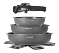 Non Stick Frying Pan Set for Induction Hobs, 7 Piece, Kitchen Cookware Set with Removable Handle, Healthy Granite NonStick Cookware