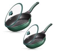 Non-Stick Frying Pan Set with Lids | Extra Deep Ceramic - 28cm & 30cm | Non-Toxic, Scratch-Resistant Frying Pans with Stainless Steel Induction Base | Non-Stick Frying Pan for Induction Hob (Green)