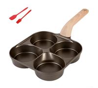 Non-Stick Frying Pan with 4 Hole, Multi-Purpose Flat Bottom Pancake & Fried Egg Burger Pan with Wodden Handle, Oil Brush and Scraper