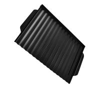 Non Stick Grill Pan Carbon Steel Double Handle for Outdoor BBQ | Wave Grid Design, Smooth Polished Black Finish, Keeps Seafood and Chicken from Falling, Camp Grilling