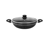Non-Stick Induction Wok Pan with Glass Lid Deep Cooking Frying Pan Kadai Royalford Black Large