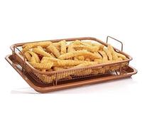 Non Stick Oven Crisper Copper Crisper Tray Non-Stick Oven Baking Tray with Elevated Mesh Crisping Grill Basket 2 Piece Set HTUK®