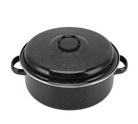 Non-Stick Roasting Tin with Removable Lid, Self Basting Enamel Roaster, Black Speckled Finish Household Non Stick BBQ Pot Roast Pan with Lid for Roasted Sweet Potatoes Chestnuts(26CM)