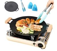 Non-Stick Round Baking Pan, Korean Grill Pan For Indoor Cooking, Multifunctional Frying And Baking Pan For Home Kitchen Camping (Black,13.4in)