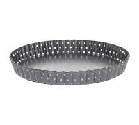 Non Stick round Pizza Pan with Holes, Carbon Steel, Removable Bottom | Fluted Sides, Black Finish, Oven Baking Tray for Tart, Pie and Cake Making