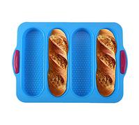 Non-Stick Silicone Baguette Pan - Perforated Bottom Creates Crispy Crusts, Dishwasher Safe Bake at Home Baguettes Baking Tray, also for Hot Dog or Sandwich Rolls, French Bread Loaf (4-Baguette)