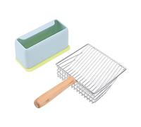 Non Stick Stainless Steel Cat Litter Scooper with Holder Ergonomic Long Handle Poop Shovel Multipurpose Body Resistant Efficient Sifter Box Cleaning Tool for Clumping