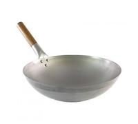 Non-Stick Stainless Steel Deep Wok Pan with Wooden Handle - Round Bottom Fry Pan - Available in Different Sizes (13 Inch)