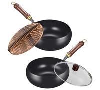 Non Stick Wok Pan, Traditional Iron Wok, Heat Resistant Non-Stick Coating with Lid for Kitchen, Home, Camping, Indoor and Outdoor Use