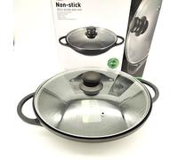 Non-Stick Wok with Lid - 24cm, 28cm, 32cm Double Handle Induction Pan| Karahi/Kadai/Karai for Cooking, Stir-Fry & Deep Fry | Glass Lid, Easy to Clean, Energy Efficient (24 cm Die Cast Wok)