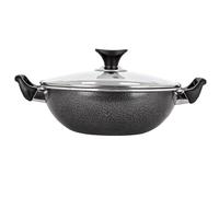 Non Stick Wok with Lid Deep Cooking Karahi Pan Induction Gas Electric Cooking Pot Dishwasher Safe Speckled Marble Finish Easy Clean Stay Cool Handle Compatible with All Stovetops PFOA Free