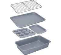 MasterClass Smart Ceramic Stackable Bakeware Set, Carbon Steel with Robust Ceramic Coating, Grey, 5 Pieces