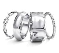 Non Tarnish Gold Rings for Women 14K Gold Plated Stackable Rings Set Waterproof Chunky Thin Chain Link Twisted Thumb Ring Stacking Wedding Band Statement Engagement Promise Ring Silver N=52mm,US=7